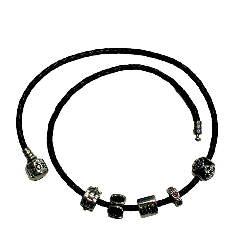 New Pandora Black Braided Leather Double Bracelet